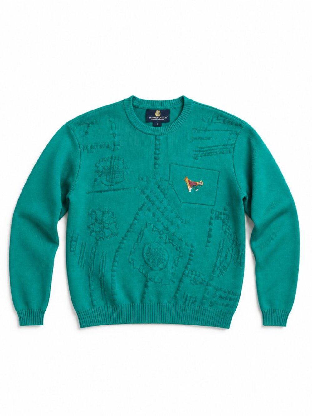 Blarney Castle Ireland Cable Knit Sweater Men’s L Green Irish Fisherman Vintage